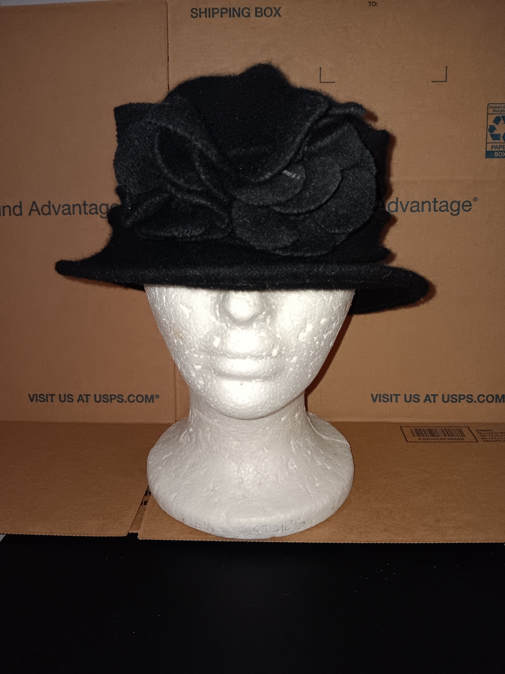 Black Women's Felt Cloche Hat with Flower Accent -